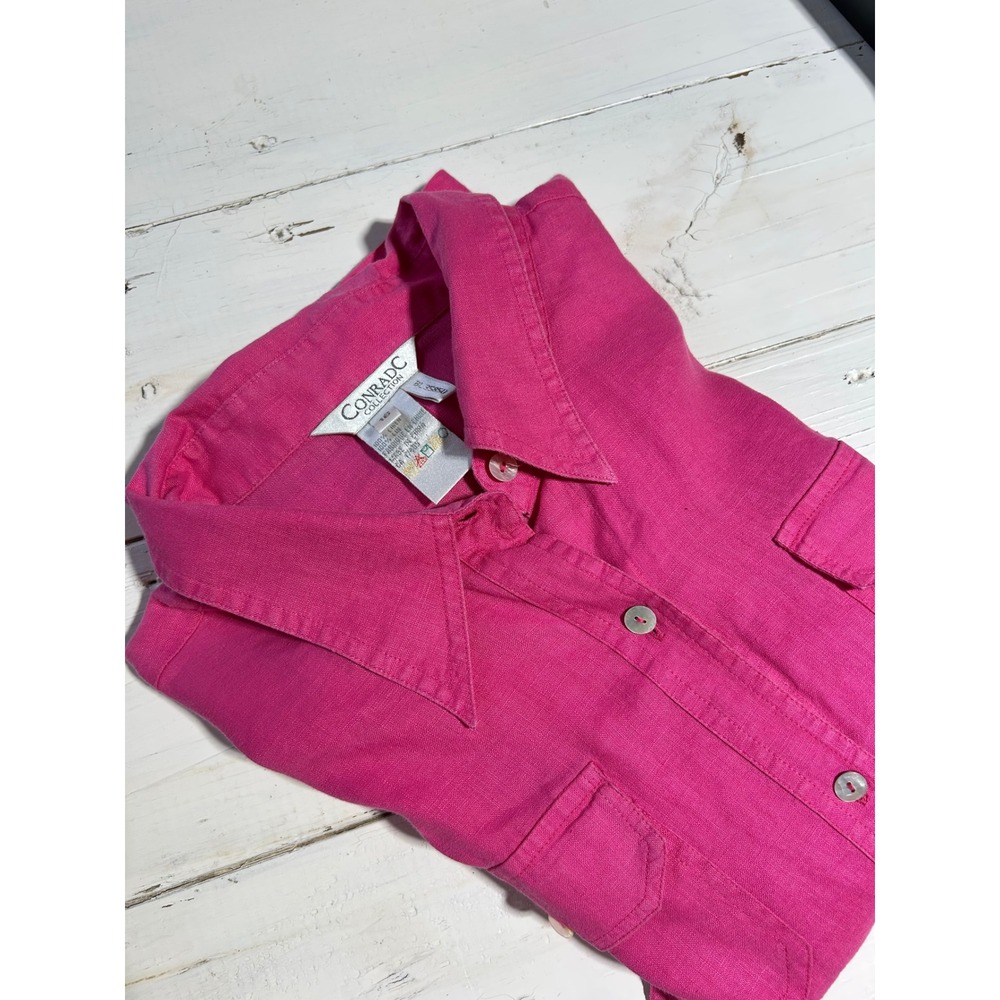 Conrad C Collection Womens Hot Pink 100% Linen Utility Roll Tab Shirt Size 16